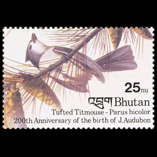Bhutan postage - Baeolophus bicolor (Tufted titmouse)