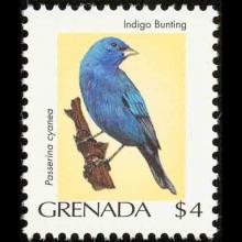 Grenada postage - Passerina cyanea (Indigo bunting)